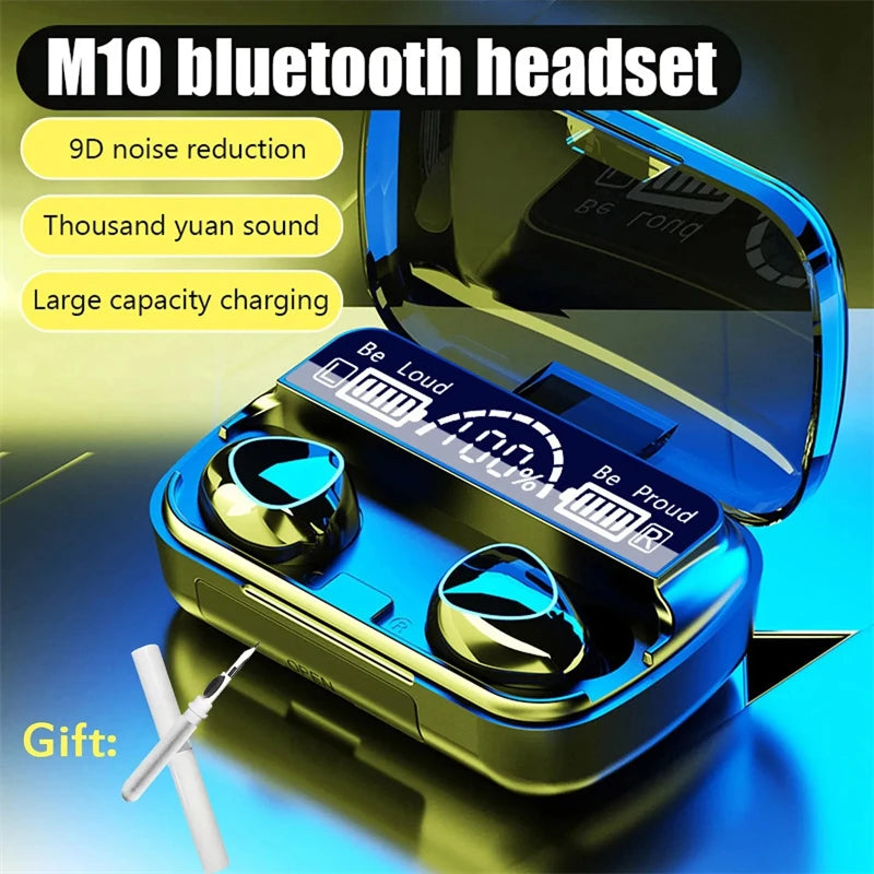 Original Wireless Bluetooth Headset Bluetooth Headphones with Mic Earbuds Charger Box LED Display Fone M10 Earphones